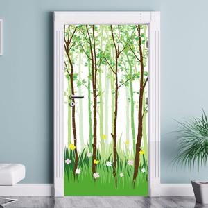 현관인테리어 현관문 리폼 시트지_자작나무 숲의 봄 현관시트지