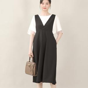 애비뉴투지 엄마옷 깊은 브이 멜빵 여성 여름 플레어 조끼 롱 원피스 K06518