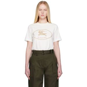 25 FW 버버리 여성 오프 화이트 나이트 스탬프 코튼 티셔츠 252376F110007