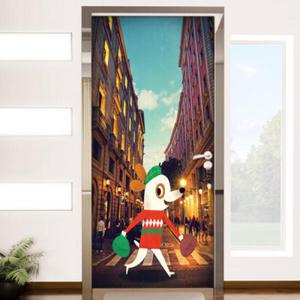 아트박스/꾸밈 ih387-일러스트 마을 7(신난 강아지)_현관문방문