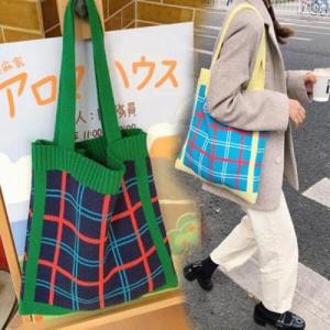 아트박스/홀리지 별룬 귀여운 체크 숄더 니트에코백