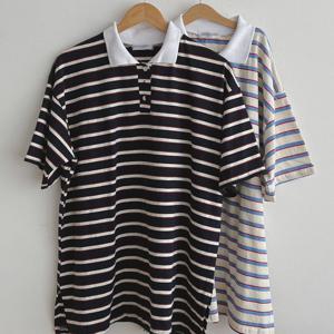 나야홍 / 빅사이즈카라티 U736L506 흰카라스트라이프티셔츠 GB