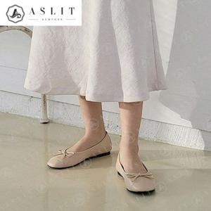 [애슬릿] 둥근 스퀘어 여성 리본 쿠션 플랫 슈즈 단화