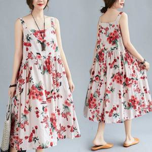 면민소매 S57722 상큼 청량 플라워 면 나시원피스 민소매원피스