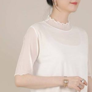 애비뉴투지 엄마옷 망사 시스루 셔링 반목 여름 반팔 이너 블라우스 B08558