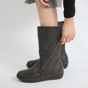 [지쎄공식몰] 천연가죽 여성수제화 커브 미들 털부츠 GIS-44288
