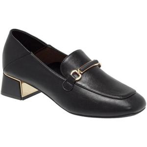 [월드컵]여성 가죽구두 메탈장식 키높이굽로퍼힐 블랙