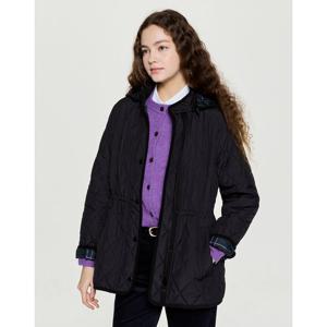 헤지스 여성 25FW 롱 후드 퀼팅 점퍼 블랙 HSJU5DC92BK