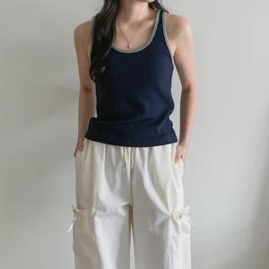 [신상오픈런]KHT71C5마미리 슬림핏 티셔츠 배색 여성 나시 썸머