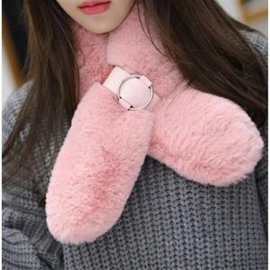 토끼털목도리 머플러 가죽링 넥워머 인디핑크