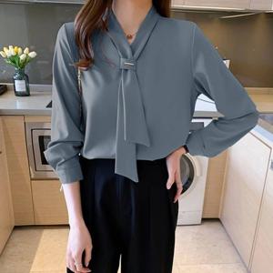 F006942_솔리드 타이블라우스 쉬폰 셔츠