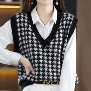 [엄지척]제비패턴 브이넥 니트 베스트 MA8171 여성 조끼_1967874