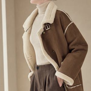 예시카 퍼 배색 루즈핏 롱 무스탕 코트 YJAFU429