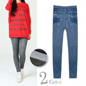 도밍고 워싱 기모 청 레깅스 청바지 여성 의류