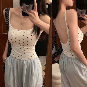 캡내장 U라인 백 오픈 도트 나시탑 HH-E98 캡내장나시