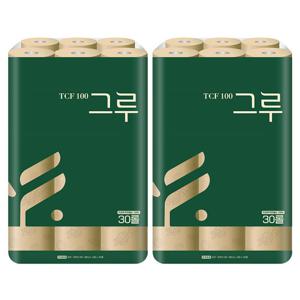 [삼정펄프] 그루 프리미엄 밤부 천연펄프 화장지 30M 30롤x2(총60롤)