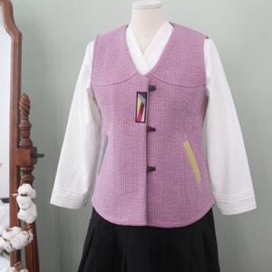 메밀꽃 피는날 여성 효 누빔 조끼 자수