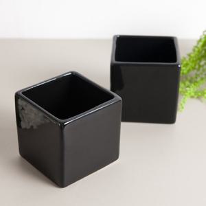 [2+1] 도자기 사각 화분 블랙 특대 10x10cm 조화꽃 전용 다육 인테리어 장식 소품 원예