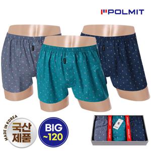 [폴밋] 346-8 국내생산 남성 트렁크 사각 팬티 남자팬티 3매입 빅사이즈~120까지