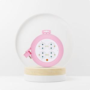 러그박스 4구 원형 멀티탭 3M 핑크 납작 슬림 이지콕 플러그