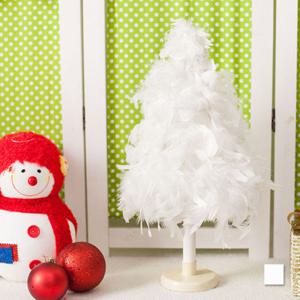 [1개 추가증정] 크리스마스 화이트 깃털 미니트리 밍크트리 45cm 소형 테이블 탁상용 장식 소품 용품