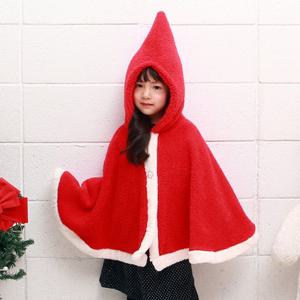 [무지개나무]크리스마스 양면보아 고깔 아동망토