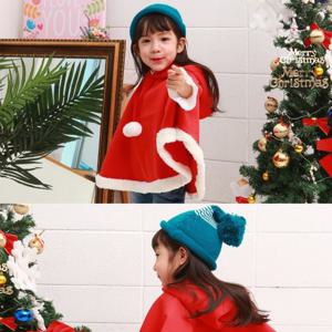 [무지개나무]크리스마스 기모후드 방울 아동망토