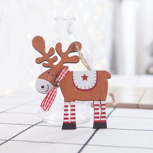 [1개 추가증정] 크리스마스 우드 트리 장식 체크리본 사슴 11.1cm 3컬러 꾸미기 소품 용품 오너먼트