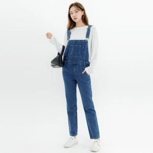 프리티아라 PT3020 진청 오버롤 멜빵 청바지 일자팬츠
