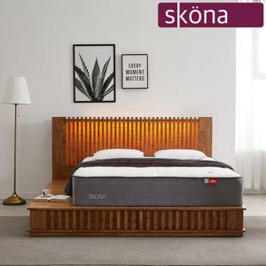 [스코나]레버넌 LED원목 수납 와이드 킹침대_매트별도
