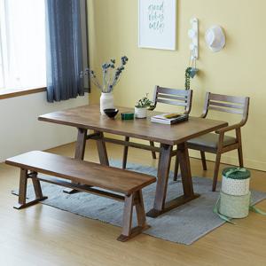 베스트리빙 카멜 마티나 1600 우드슬랩 고무나무 테이블 4인식탁세트/벤치형