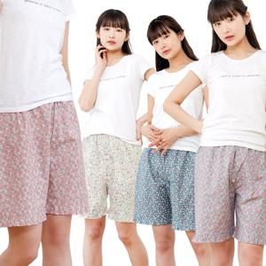 마누아 여성 고밀도 순면 플라워 5부 얇은 여름 파자마 잠옷 반바지