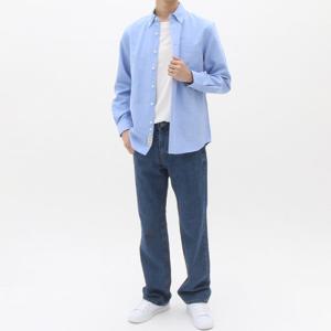 [더셔츠스튜디오]블루 루즈핏 면혼방 옥스포드 버튼다운 셔츠 (T