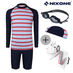 닉스원 남아동 한벌수영복 NSJB-1851OR 4종세트 아동수영복