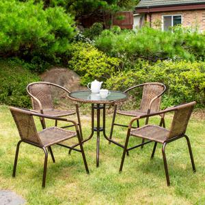 유로 강화 유리 610원형 39번 4인 야외 테이블 세트
