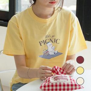 [험블] 피크닉 캐릭터 프린팅 데일리 여자 반팔티