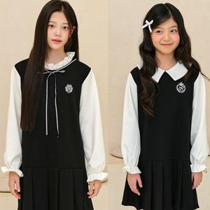 [모데쯔]주니어 키즈 봄 가을 카라/셔링 원피스 행사 하객룩 스쿨룩