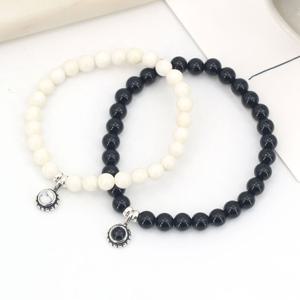 SG043-산호석&칼세도니 6mm+실버 925 원석 커플 염주 은 팔찌