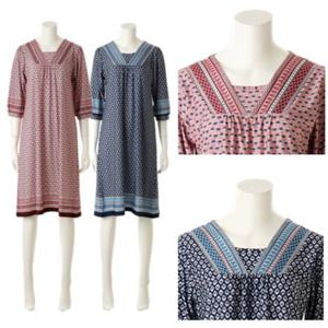 [비너스] 신축성좋은 여자홈웨어  원피스잠옷 VEV3980LJ 100사이즈 원피스잠옷 에스닉보더 치마 실내복