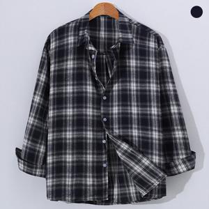[후앙스] 루즈핏 하이틴 네이비 체크 셔츠 HKST5005