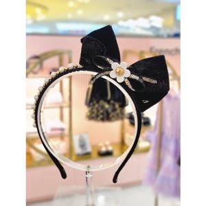 [프렌치캣 9D] 블랙 벨벳 리본 머리띠 (Q55DG5091B1)