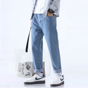 [옷자락]남자 일자 청바지 세미 와이드 롤업 데일리 데님 팬츠