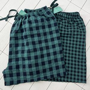 [토토와모모]여자 여성 체크 잠옷바지 파자마 3부 카키