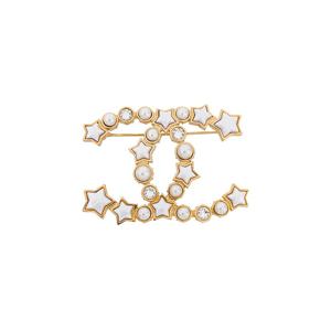 [엘러브] 새상품 샤넬 24C 스타CC로고 브로치 펄리화이트 샴페인골드 5ET1462