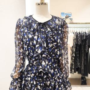 [샤틴]리본끈 프릴 러플프린팅 쉬폰블라우스S253B267A25