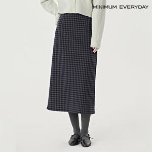 [미니멈][미니멈 에브리데이]융기모 체크 뒷 밴딩 롱 스커트 (EB4WH020D)