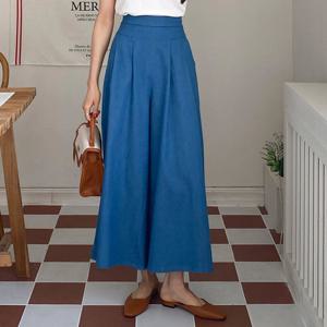 샵앤_ 바이 여성 턱 와이드 밴딩 데님 팬츠 BYGO-WPT-3170-연청