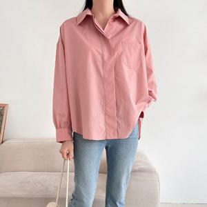 샵앤) 여성 카라넥 루즈핏 정장 오피스룩 면 남방 셔츠 CAT-WBL-4165-핑크