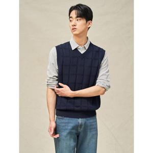 [빈폴멘] 그리드 체크 베스트  네이비 (BC5351C03R)