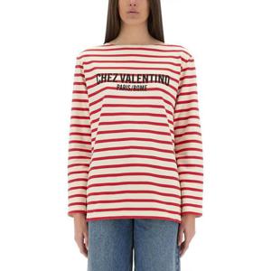 발렌티노 가라바니 여성 레드 면 프린티드 긴팔 티셔츠 6B3MG24C962_AS0